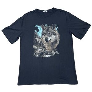 Y2K Yellow Stone Wolf Graphics Tee Shirt (M)